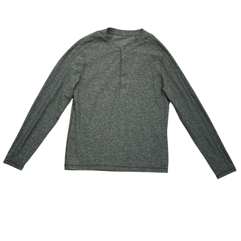 Lululemon Henley Shirt Mens L Green Metal Vent Tech LS Heathered Snap Button Gym